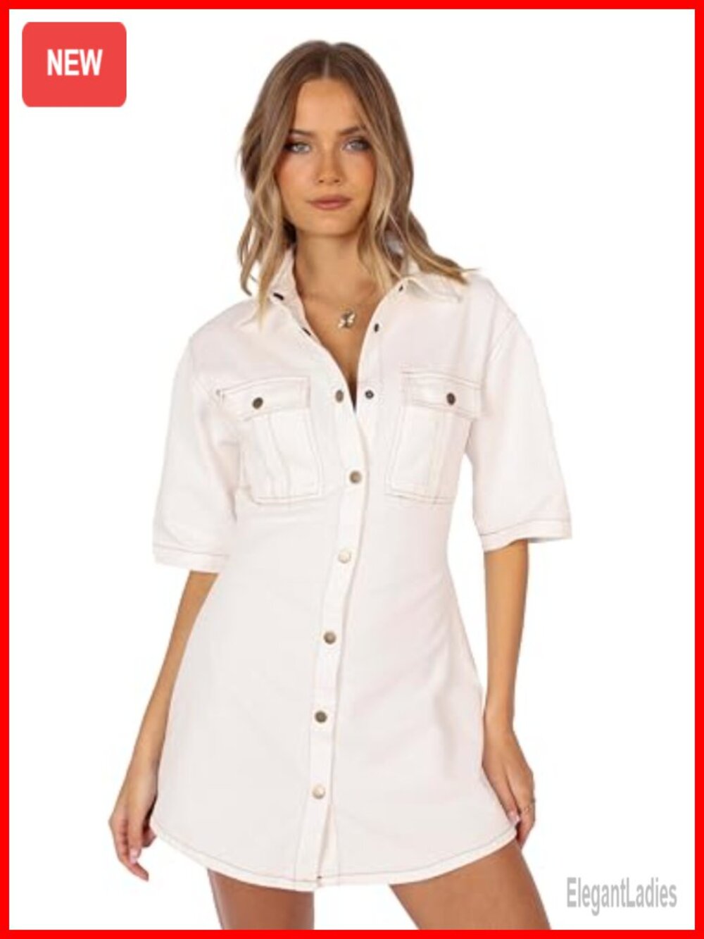 Petal & Pup Hailey Denim Mini Dress Women's Button Front V-Neck A-Line
